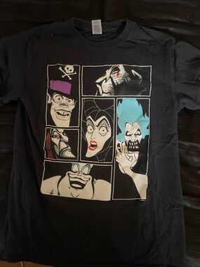 Black Men’s Graphic Tee with Villain Comic Panel Design